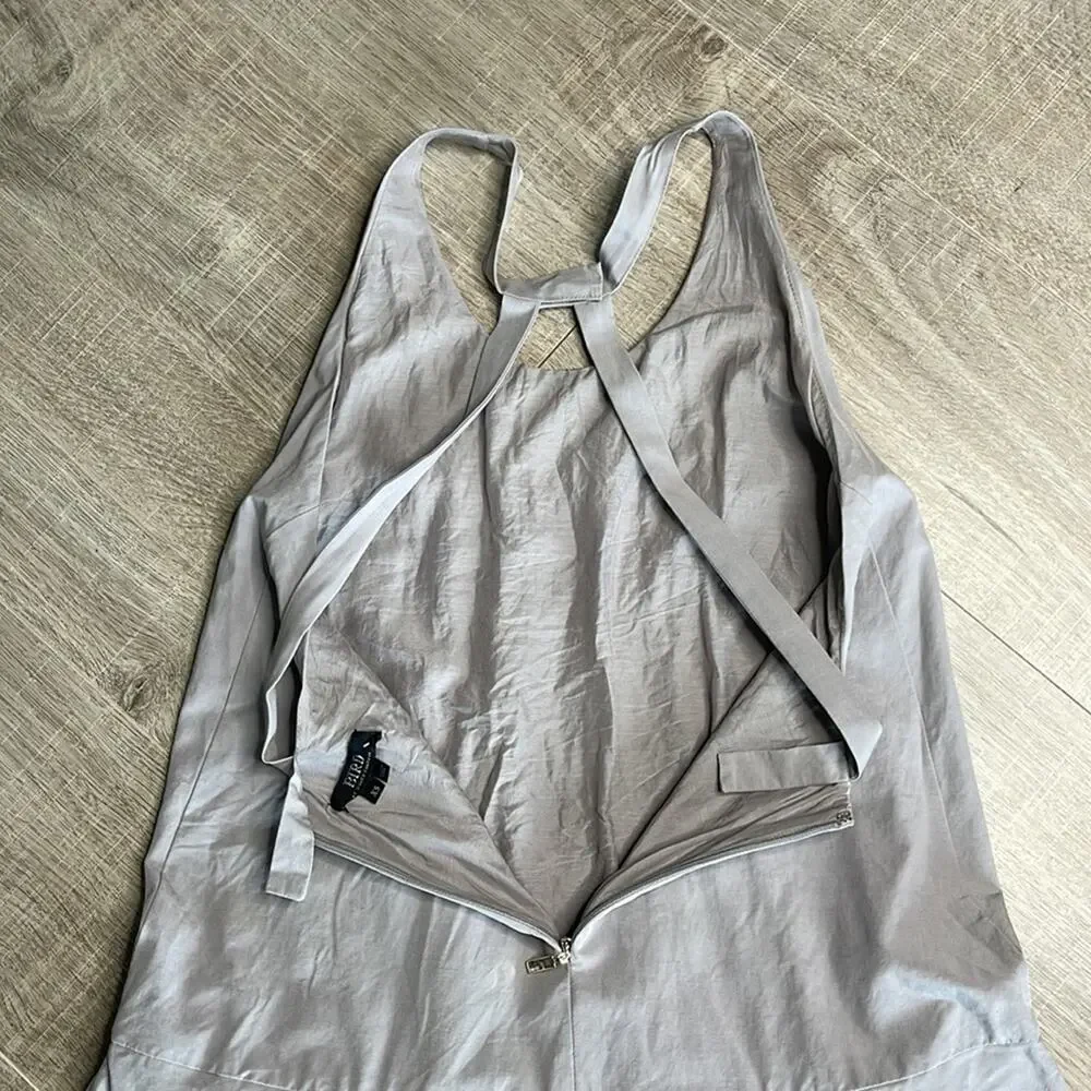 BIRD JUICY COUTURE Gray Strappy Sleeveless Mini Dress Zipper Pockets Women’s XS